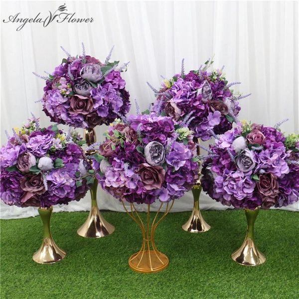 Ghirlande di fiori decorativi personalizzati 35 45 cm Fiore artificiale Supporto per sfere Centrotavola di lavanda viola Disposizione Decor Matrimonio Ar197L