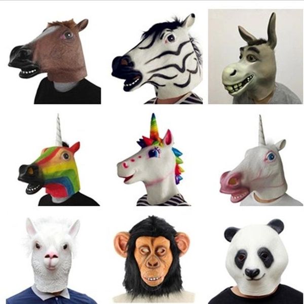 Horror Dinosauro Tigre Panda Unicorno Cane Gomma Animale Maschera Lattice Festa Animale Maschera Childparty Halloween Masquerade Maschera Divertente Y200266k