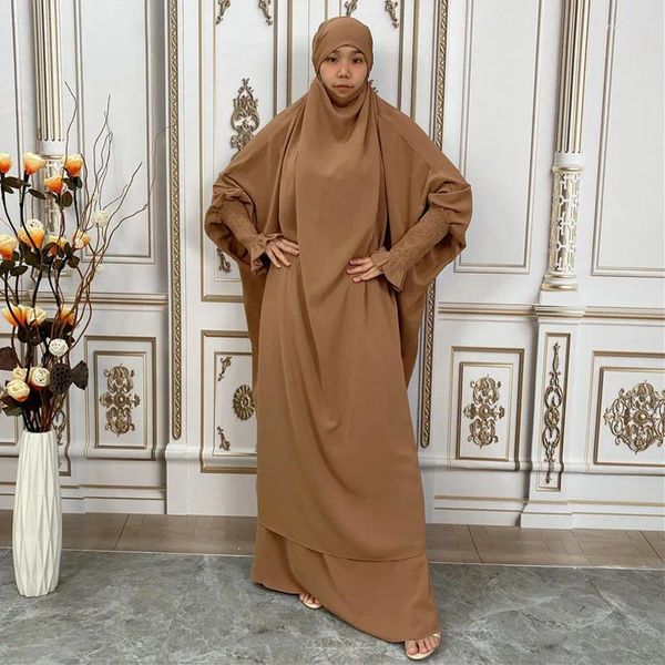 Abbigliamento etnico Copertura completa Burqa Caftano Donne musulmane Indumento di preghiera 2 pezzi Set Abito hijab islamico Khimar Abaya Gonna Eid Ramadan Modesto