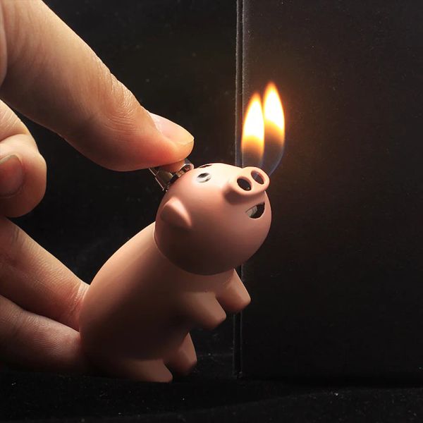Креативная компактная струйная зажигалка Little Piggy, бутановая свинья, надутые двойные насадки, мини-забавные газовые зажигалки BJ