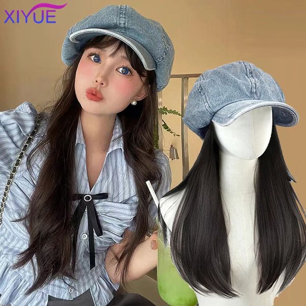 Cosplay perukları xiyue şapka peruk moda büyük versiyon küçük kot bulut şapka peruk kadın tam kafa kapak 231211