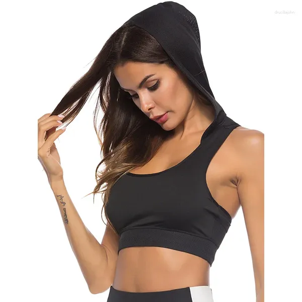 Canottiere da donna Gymdolphins Gilet sportivo con cappuccio in tinta unita estivo Sexy Reggiseno sportivo traspirante e sottile per le donne Canotte da yoga da corsa ad asciugatura rapida