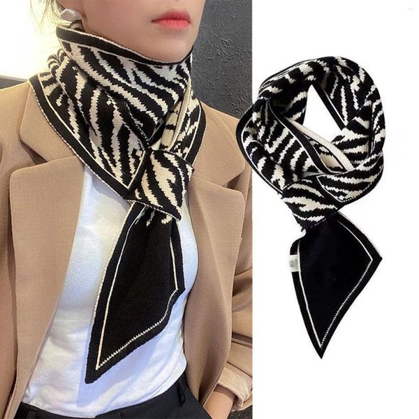 Lenços inverno cashmere lenço de malha para mulheres design impressão quente neckerchief bandana senhora longo pescoço magro gravata