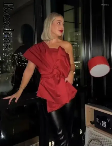 Женские майки 2023, женские Zbza Y2K, красный асимметричный укороченный топ на одно плечо с бантом, корсет, сексуальные топы на бретелях Официальный глобальный магазин
