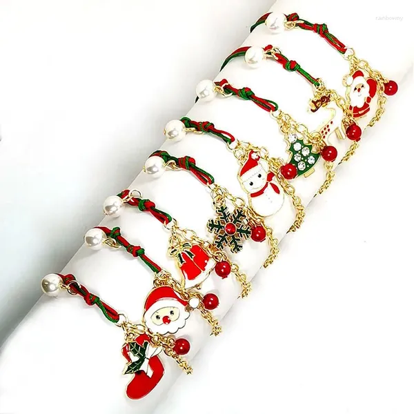 Braccialetti a maglie Ornamenti regalo di Natale Pupazzo di neve Cervo Fiocco di neve Campana Bracciale Lega Albero Moda personalizzata