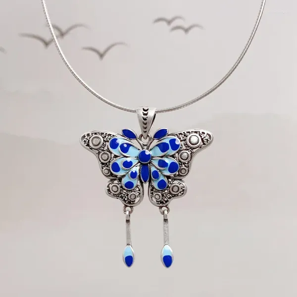 Anhänger Halsketten Hip Hop Stil Verbrannte Blaue Schmetterling Quaste Halskette Weibliche Kragen Kette Exquisite Tanzen Antike Zubehör Ganze