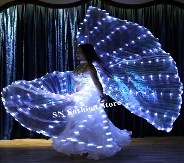 P01 Balo Salonu Dans Led Cloak Split Beyaz Kanatlar Bellydance Stain Led Kostümler Giyiyor Giyim Kelebek Partisi Gösterisi Cat8510445