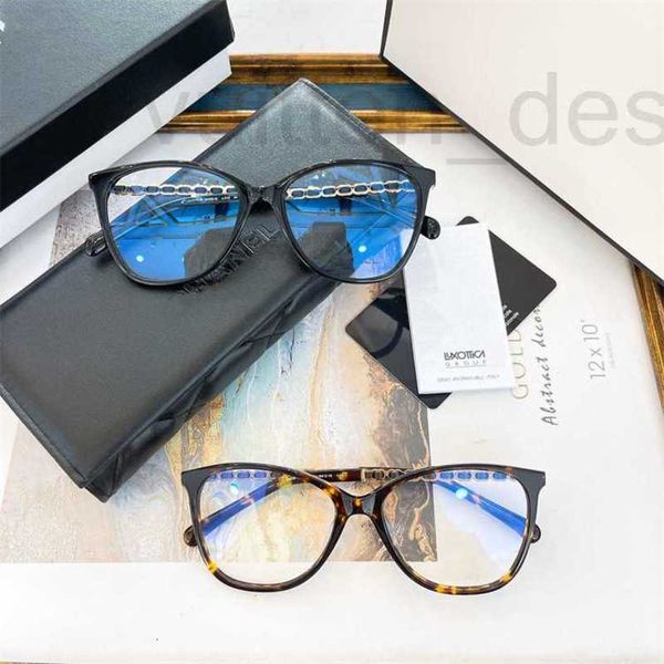 Marca de designer de óculos de sol o mesmo tipo de óculos pequenos perfumados Ch3408, pernas de lente tecida de pele de carneiro, moldura preta, placa fina, pode ser combinada com miopia 80MX