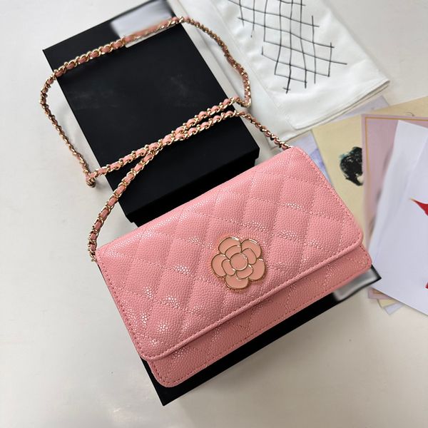 Woc moda feminina bolsa de ombro 19cm caviar bolsa de couro Rhammel rosa bolsa de luxo matelassê corrente crossbody sacos de maquiagem cartão clipe bolsa designer sacoche