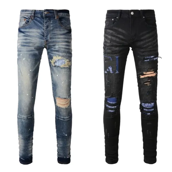 Designer Jeans Logo Lettres Pour Hommes Blanc Noir Rock Revival Pantalon Casual Jeans Déchiré Bleu Clair Gris Foncé Marque Italienne Pantalon Pour Hommes