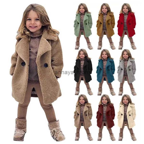 Cardigan quente jaquetas de lã de cordeiro para meninas meninos inverno velo outerwear outono crianças moda single-breasted casacos grandes crianças roupas l231211