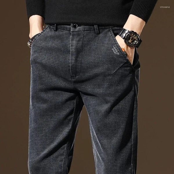 Erkek pantolon sonbahar moda klasik iş streç pamuk elastik bel iş ince fit kalın gündelik erkek