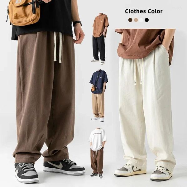 Pantaloni da uomo stile giapponese drappeggiato in puro cotone casual per l'autunno 2023 design a doppia piega versatile da uomo lungo