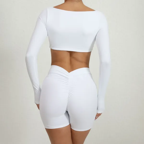 Conjuntos ativos lycra conjunto de ginásio feminino branco treino das mulheres acolchoamento manga longa esporte topo shorts roupa para mulher roupas esportivas yoga kit