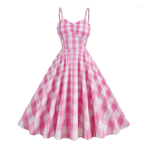 Casual Kleider Sommer Mode Für Frauen 2023 Spaghetti Strap Retro Vintage Party Plaid Gedruckt Sexy Skater Swing Kleid