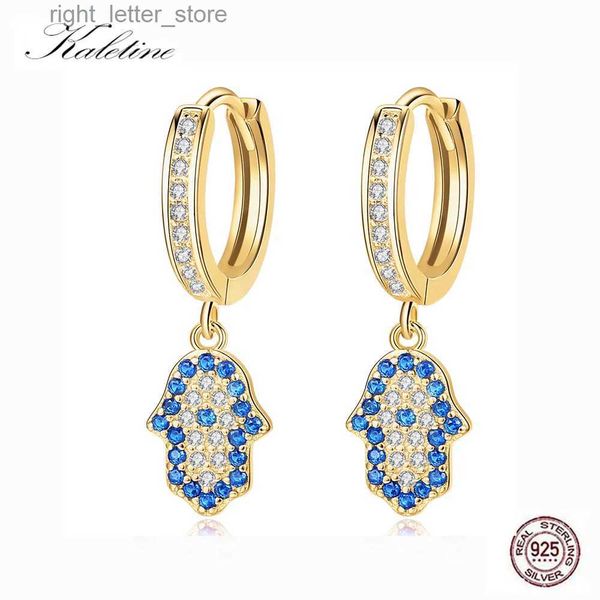 Stud Kaletine Handa Hand 925 Sterling Silber Tropfen Ohrringe für Frauen Blue Eye Glück Gold Ohrring Zirkon Türkischen Luxus Schmuck YQ231211