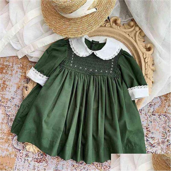 Vestidos da menina meninas feitas à mão vestido de algodão smocked bebê bordado crianças fumar vestidos menina blusa vintage infantil boutique roupas g othxw