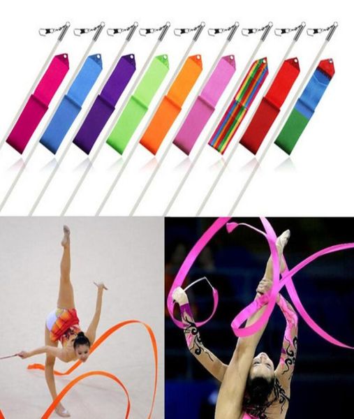 Vendita al dettaglio 4M Palestra Danza Nastro Colorato Ritmica Arte Balletto Ginnastica Streamer Twirling Rod Stick Fitness Danza Nastri Regalo 9 Colori2292196