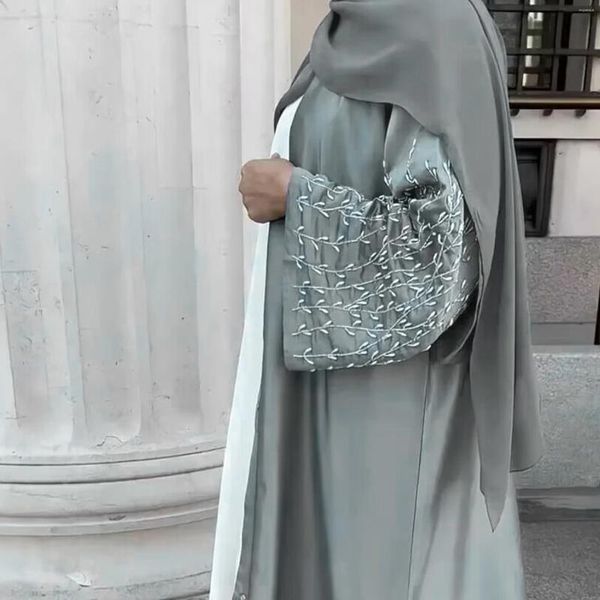 Ethnische Kleidung Mode Perlen Rattan Design Islamische Strickjacke Kimono Muslimische Frauen Offene Abaya Dubai Stil Abayas Kleid