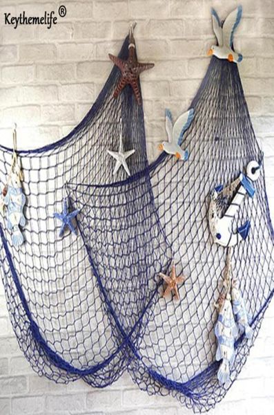 Keythemelife estilo mar mediterrâneo branco azul decoração net concha ornamentos tapeçarias decoração artesanato cena festa decoração 1x2m7435810