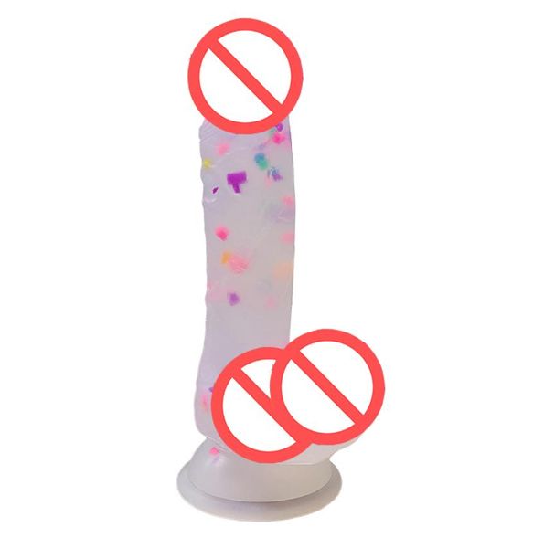 Konfetti Stoßdildos, wasserdichtes Kristallglas, realistische Masturbation, Saugnapf, Silikongelee, klare Dildos für Frauen3219261