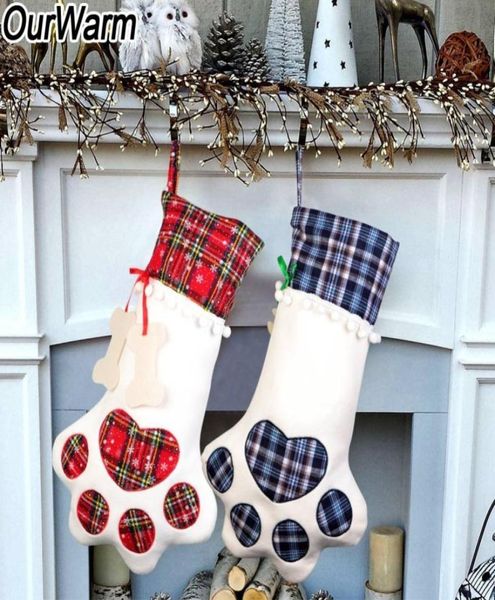 OurWarm 10 pezzi 46x28 cm calze di Natale per animali domestici di grandi dimensioni per cani gatti bambini sacchetto regalo di caramelle plaid calza calza ornamenti per l'albero di Natale 205882999