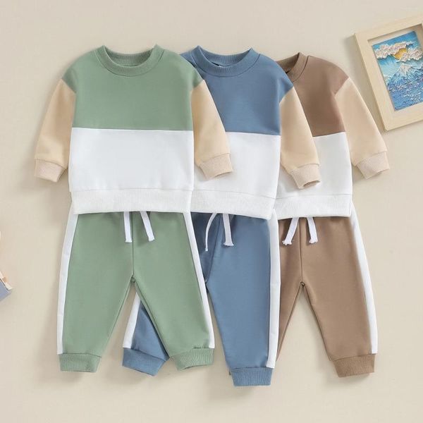 Giyim Setleri FocusNorm 0-3y Bebek Bebek Erkek Giysileri 2pcs Renk Patchwork Uzun Kollu Pullover Sweatshirt Üst Pantolon