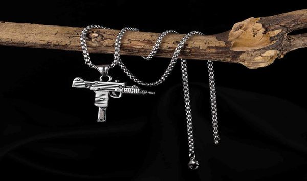 European American Machine Jewelry 2021 Trendkette Edelstahl Farbe Herren039S Halskette Uzi Submachine Gun 55Cm Anhänger3940106