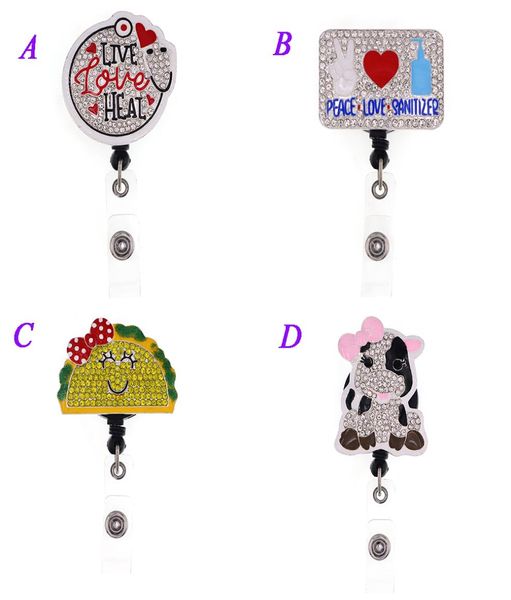 1 pz 5 pz 10 pz Bling Cristallo Strass Animale Mucca Forma Badge Reel Porta Badge ID Retrattile per infermiere medico ospedale Studen4033197