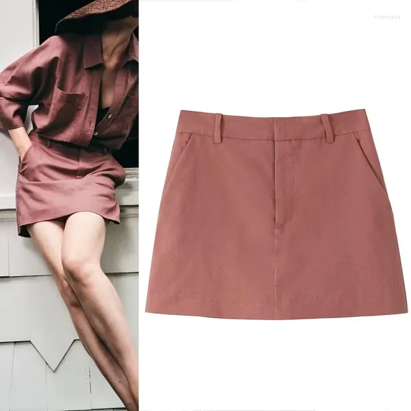 Shorts femininos de cintura alta, skorts para mulheres, vintage, bolsos com zíper, saias, roupas elegantes, chique, verão, mini saia