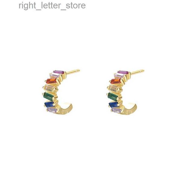 Ohrstecker, 1,6 g, einteilig, feminin, cooler Stil, einfache Ohrschnalle, 925er Sterlingsilber, Schmuck, Regenbogen-Zirkon, 18 Karat Gold, Anhänger, Ohrringe YQ231211