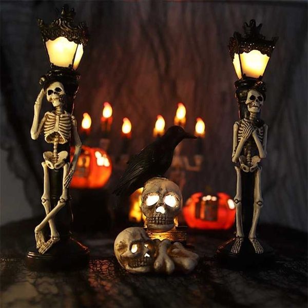 Simulação de resina crânio decoração luz festa local layout adereços halloween lâmpada rua esqueleto lâmpada decorativa para decoração casa 220249x