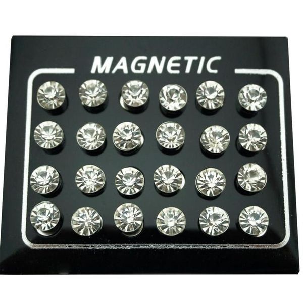 Stud REGELIN 12 paia lotto 4 5 6 7mm rotondo cristallo strass magnete orecchino Puck donna uomo magnetico falso orecchio plug Jewelry2450