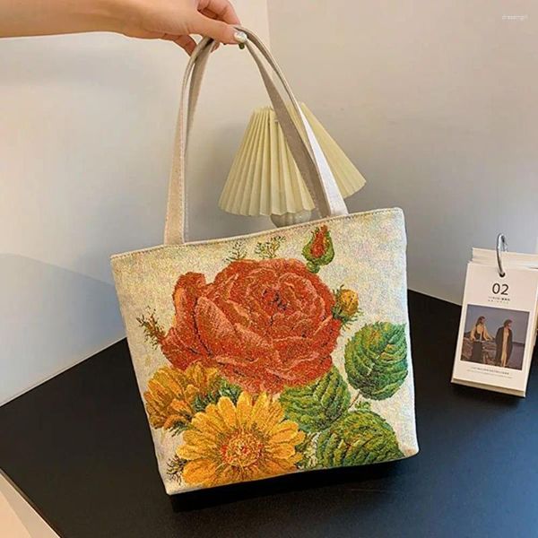 Abendtaschen, wiederverwendbar, aus Segeltuch, modisch, Cartoon-Blumen, süße Frauen, Einkaufen, große Kapazität, Einkaufstaschen