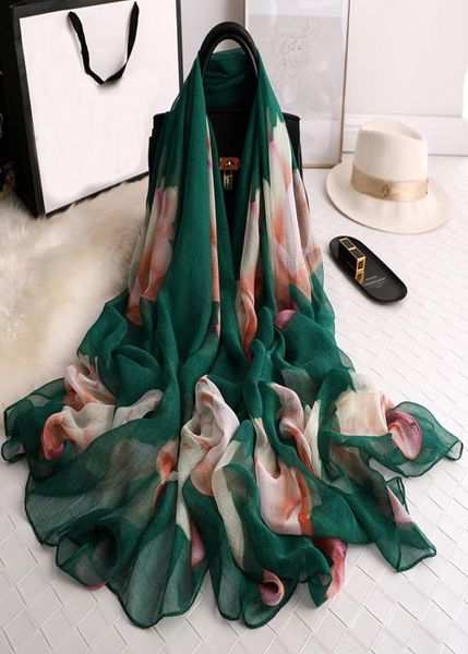 2020 designer brand floral print silk scarf summer women beach stoles big size pashmina female bandana foulard hijabs LJ2011179110188