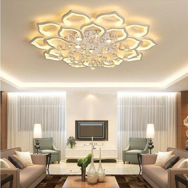 Moderno led luzes de teto luminárias para sala estar branco k9 cristal casa quarto lâmpada com controle remoto regulável plafon lustre310j