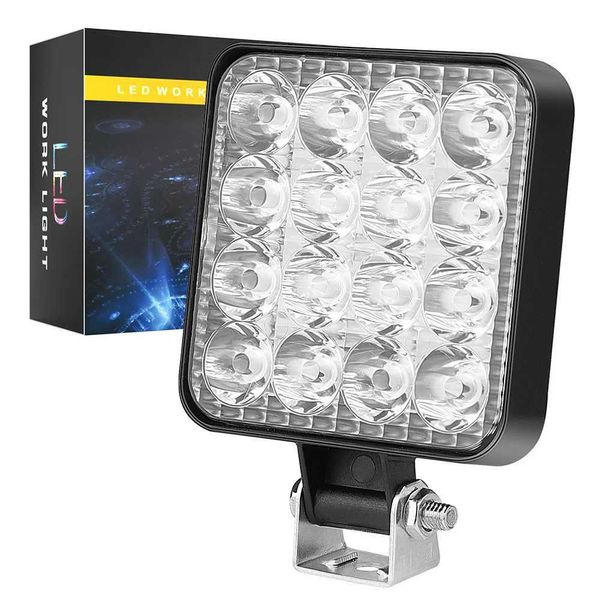 Barra de luz de trabalho led para carro, 48w, mini 16smd, luz de trabalho quadrada, 12v, lâmpada de neblina automática, off road, para atv, suv, holofote, vermelho, âmbar, azul, abs