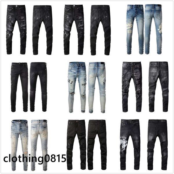 Hosen Designer-Jeans für Herren Männer Jeans Loch Italien Marke Mann Lange Hosen Hosen Streetwear Denim Skinny Slim Straight Biker Jean D2 Designer gestapelt