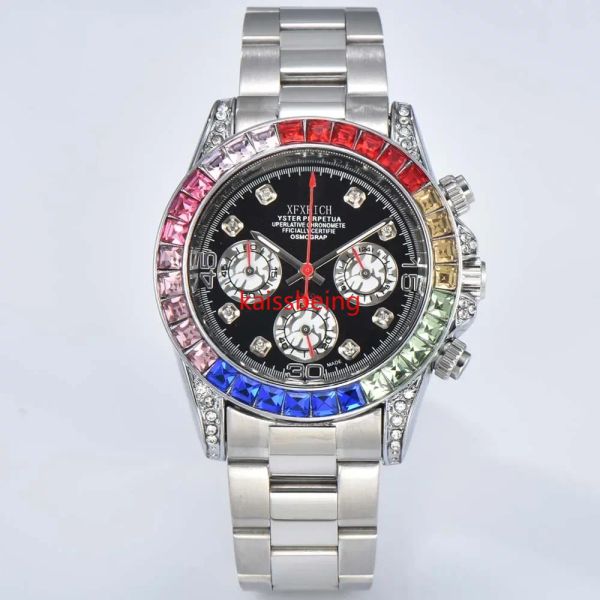 Erkek Multing Chronograph Quartz Watch ile Renkli Elmas Otomatik Tarih A+ Saatler için En Yeni Orijinal Marka Saatleri