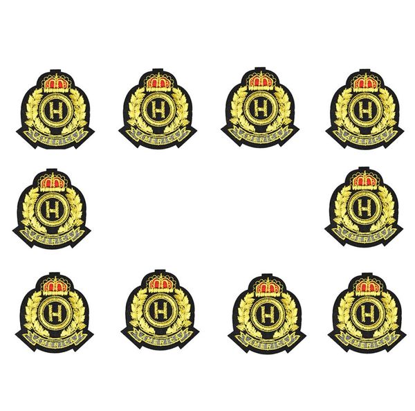 10PCS goldene H-Krone-Abzeichen-Stickerei-Patches für Kleidung, Aufnäher für Kleidung, Applikationen, Nähzubehör auf Kleidung, zum Aufbügeln, p1717269
