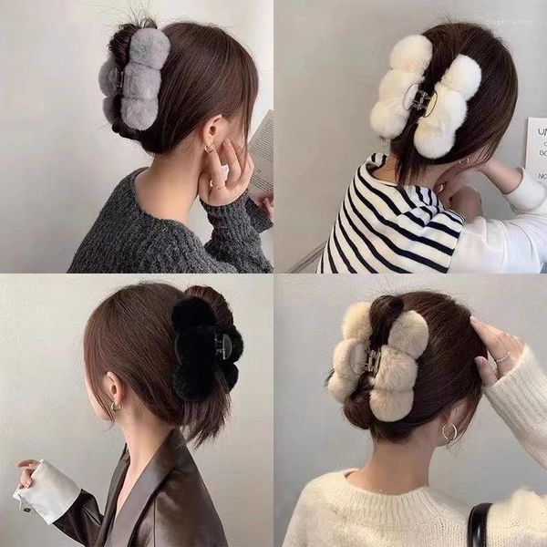 Acessórios de cabelo Inverno Faux Fur Grande Garra Hairpin Voltar Cabeça Temperamento Clipe Pelúcia Rabo de Cavalo