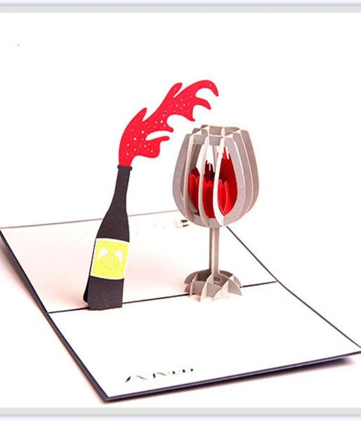 3D Pop Up kırmızı şarap tebrik kartları valentine039s gün Noel doğum günü davetiyesi hediye kartı şenlikli parti malzemeleri9092177
