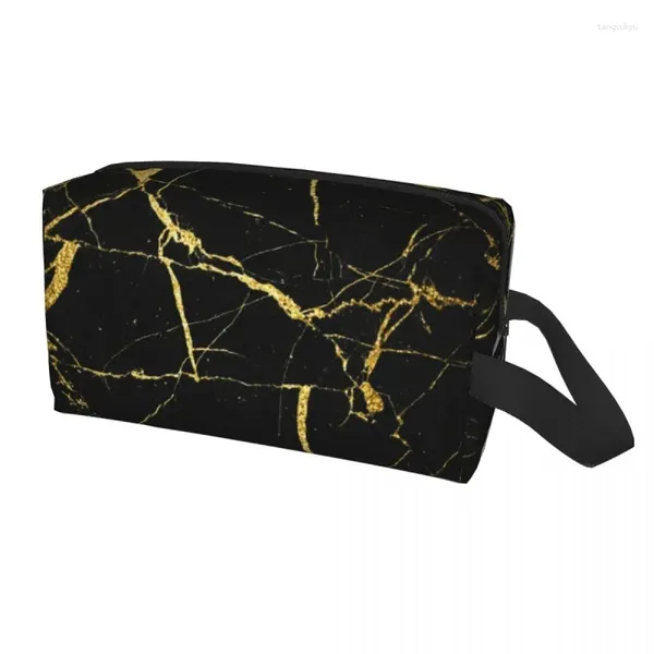 Sacos cosméticos preto ouro textura de mármore saco de viagem padrão geométrico gráfico de higiene pessoal organizador de maquiagem senhora beleza armazenamento dopp ki
