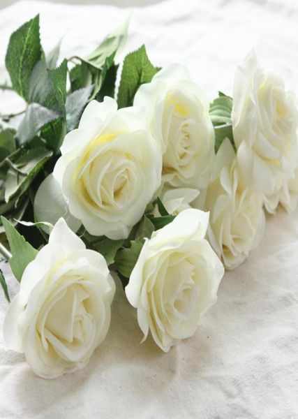 12 pezzi di fiori artificiali in lattice vero tocco fiori di rosa bouquet da sposa festa a casa fiori finti decorazioni per feste di rosa8521516