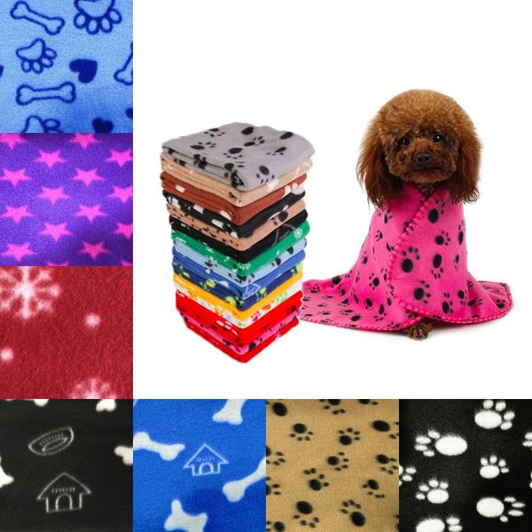 Canile Coperta per animali domestici Asciugamano con stampa piccola zampa Cani per gatti Pile morbido scaldino Coperte adorabili Letti Cuscino Tappetino per cani 32 colori FMT2082