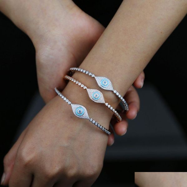 Charm Armbänder Neue Türkische Evil Eye Armreif Für Frauen Fatima Glück Kubikzircon Tennis Kette Schmuck Großhandel Drop Lieferung DHTPF