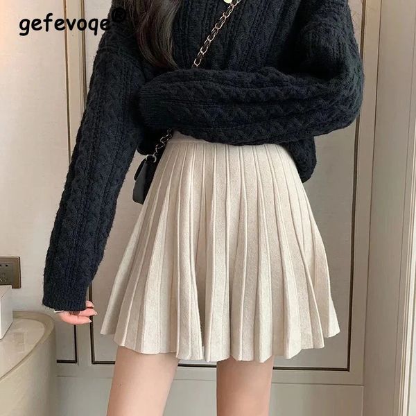 Röcke Koreanischen Stil Sexy Plissee Hohe Taille Gestrickte Minirock für Frauen Herbst Winter Casual Harajuku Y2K Slim Fit Solide Straße röcke 231211