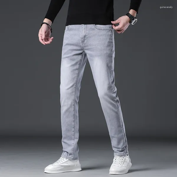 Jeans da uomo Lyocell Uomo Autunno Inverno Leggero Lusso di alta qualità Seta del ghiaccio Piccola gamba dritta Casual Pantaloni streetwear per