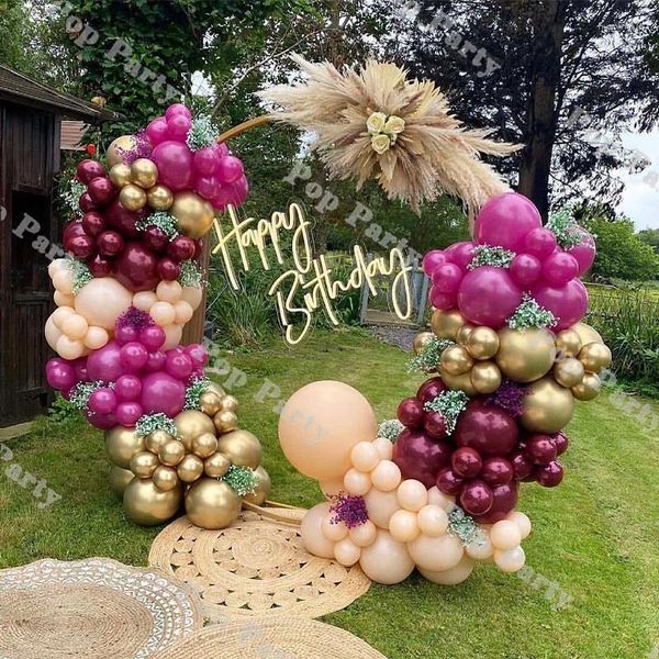 Decorazione del partito 176 pezzi Rosa Perla Vino Rosso Palloncini Ghirlanda Arco Compleanno Lady 40TH 50TH Ballon Kit Pesca Globos Forniture