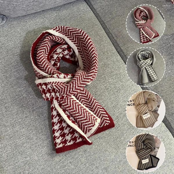 Lenços xadrez dupla face cachecol houndstooth padrão xale envolve feminino inverno diy macio coringa estudante casal de malha quente